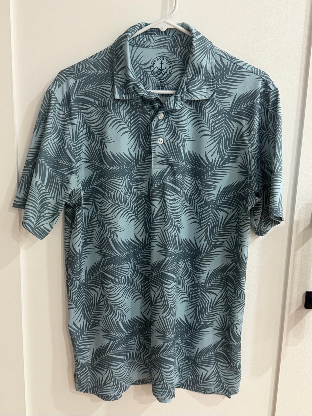 Anchor Boys Palm Leaves Tech Performance Polo Shirt Men's Size M Blue Teal - Picture 1 of 9
